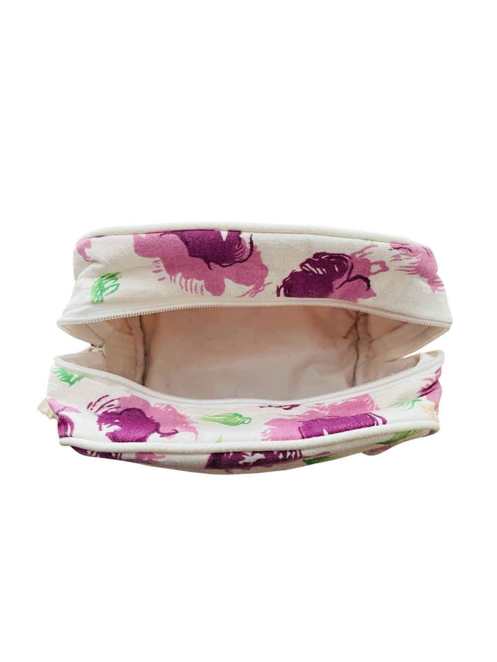 Floral Canvas Cosmetic Pouch in Cream, Purple, Green and Pink - Picture 3 of 5